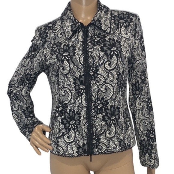 JOSEPH Ribkoff Black Flower Lace Sequins Jacket size US 8 - Picture 1 of 15